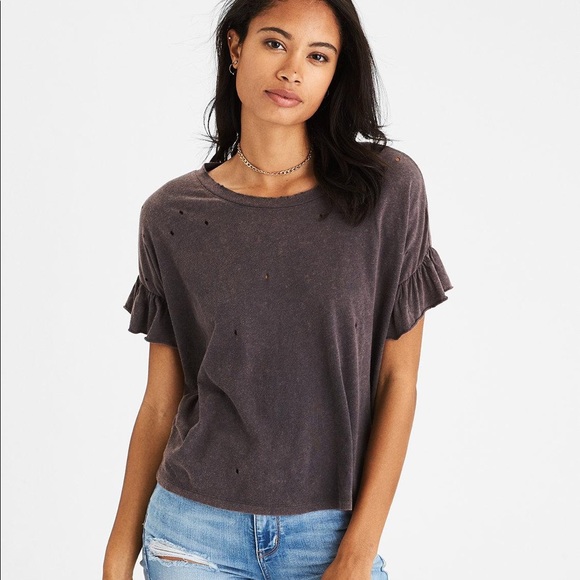 Tops | Distressed Ruffle T Shirt | Poshmark